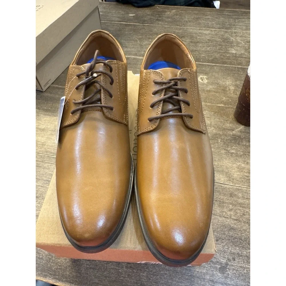 Clarks Men's, Whiddon Plain Toe Oxford Size 9 W Dark‎ Tan Leather